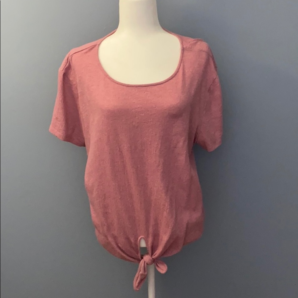 💖Marled Pink Short Sleeve Tie Front Top